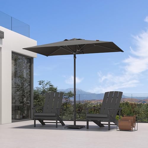 PURPLE LEAF 8' x 5' Rectangular Semi-Auto Outdoor Patio Umbrella Aluminium Market Umbrella Table Sun Umbrella with 1.89" Rod and 6 Sturdy Ribs for Deck Lawn Pool Garden, Gray - color: Gray, size: 5' x 8'