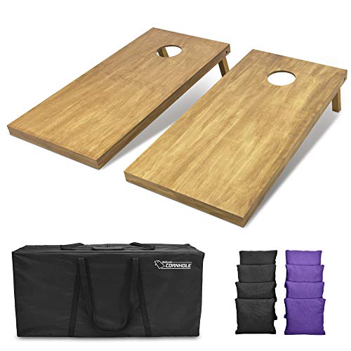 GoSports 4 ft x 2 ft Regulation Size Wooden Cornhole Boards Set with Light Brown Finish - Includes Carrying Case and Bean Bags - color: Black & Purple, size: 4 ft x 2 ft