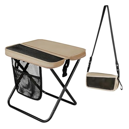 16" Portable Collapsible Stool - Folding Chair with Storage Pouch, Convertible Satchel for Hands-Free Carry & Supports 300Lbs, Ultralight for Hiking, Fishing, Camping, Festivals (Khaki, Large) - color: Khaki, size: Large