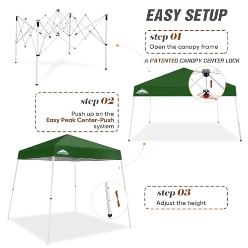 EAGLE PEAK 8x8 Slant Leg Pop-up Canopy Tent Easy One Person Setup Instant Outdoor Beach Canopy Folding Portable Sports Shelter 8x8 Base 6x6 Top (Green) - color: Green, size: 8x8