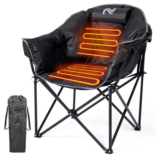 LILYPELLE Oversized Heated Camping Chair, Patio Lounge Chairs with 3 Heat Levels, Portable Folding Heated Chair Round Moon Saucer Folding Lawn Chair Outdoor Chair for Camping, Lounge Patio - color: Absolute Black, style: Heated Moon Chair