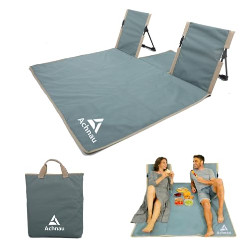 Beach Mat Lounge Chair 2-Person Foldable, Lightweight Lounge Mat with Back Support,600D Oxford 49"x49" Widen Beach Seat Storage Bag for Holidays Garden Camping Swimmingpool (Blue) - color: Blue
