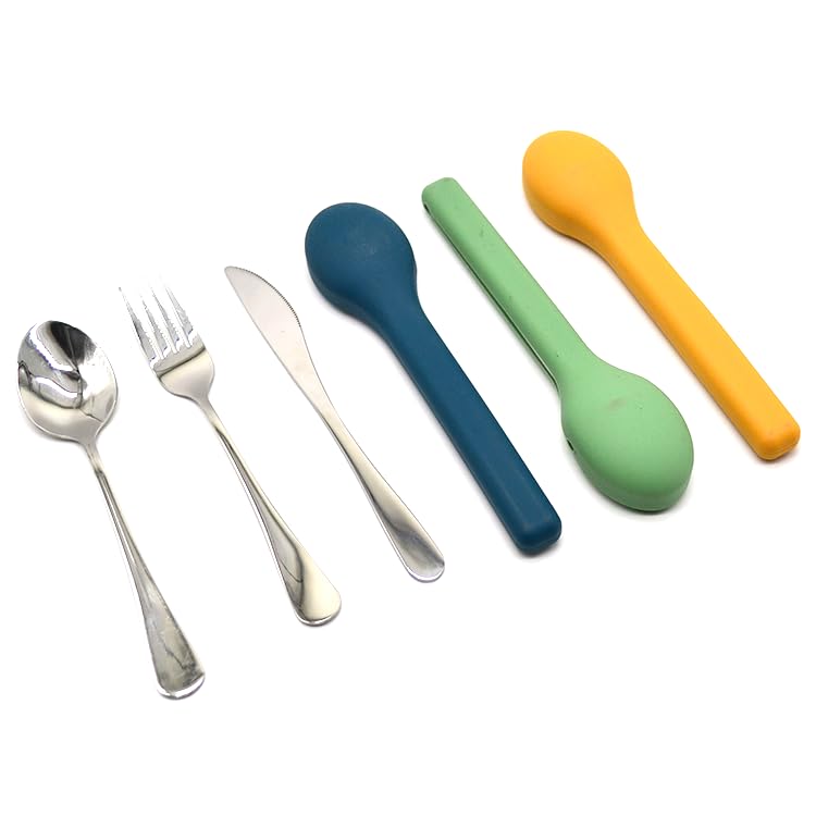 Portable Silverware Utensils Set with Silicon Case (Olive Green), 3 pcs Stainless Steel Cutlery Set (Fork Spoon Knife) For Camping School Picnic Office Travel - color: Olive Green
