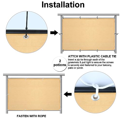 Eden's Decor Balcony Privacy Screen Beige 2'6"x 6' Cover Mesh Windscreen Weather-Resistant UV Protection for Backyard Deck, Patio, Balcony, Pool, Porch, Fence, Railing, Gardening - color: Beige, size: 2'6"x 6'