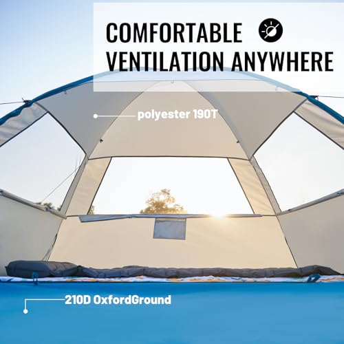 EchoSmile UPF 50+ Beach Tent Sun Shelter for 3/4 Person, Portable Beach Cabana Tent - color: White & Blue, size: 4 Person