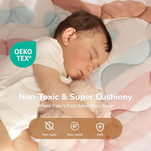 Momcozy Baby Play Mat for Floor, 50"x50" Thickened Playpen Mat, Playmate for Baby Tummy Time, Waterproof & Non-Slip, Foldable Outdoor Mat with Carrying Handle, Crayon - color: Crayon