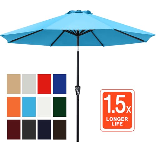 ABCCANOPY 10FT Patio Umbrella, Outdoor Windproof Table Umbrella with Push Button Tilt and Crank for Garden, Lawn, Deck & Backyard (Aquamarine) - color: Aquamarine, size: 10FT