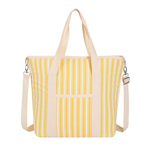 Nanxson 9L/15L/29L Extra Large Insulated Lunch Bag for Women Adult Reusable Leakproof Picnic Lunch Box Freezable Cooler Tote Bag (29L,B-Yellow Stripe) - color: B-Yellow Stripe, size: 29L