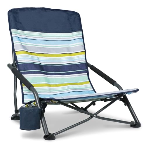 Portable Folding Beach Chair for Adults - Lightweight Low Back Sling Chair with Storage Pocket, 300lbs Capacity Camping Chair for Outdoor, Lawn, Concert, Travel (Orange-Colour Striped) - color: Orange-colour Striped, size: 1 pcs