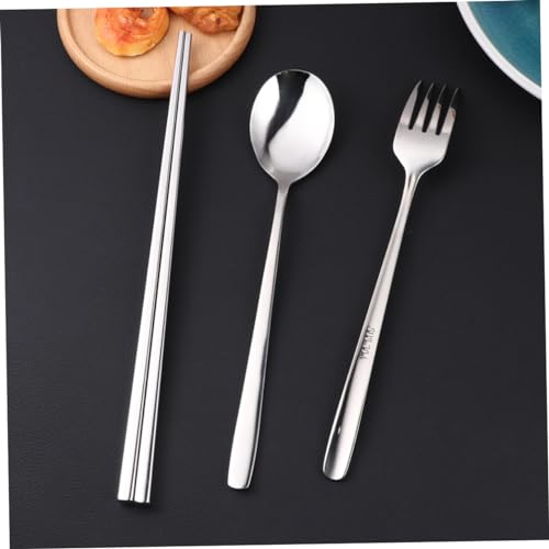 8pcs Portable Stainless Steel Tableware Set Food Grade Cutlery with Spoon Fork Chopsticks and Straws Outdoor Dining and Picnics Includes Black Carrying Bag
