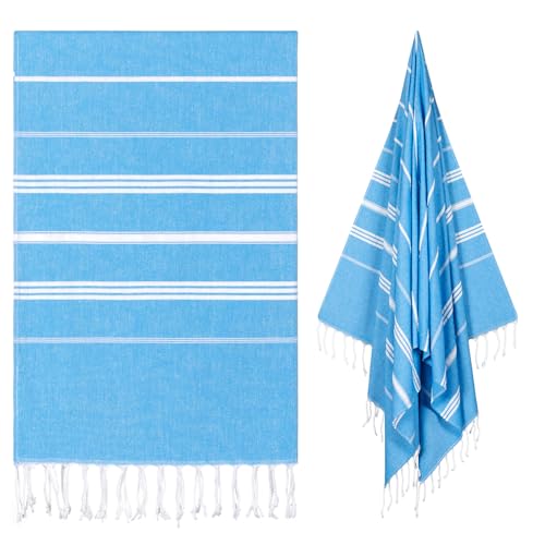 cabanana Turkish Beach Towel Oversized - 40"x70" Quick Dry Sand Free Thin Beach Towels for Adults,Extra Large Cotton Lightweigh Travel Towel for Beach Accessories (Sky Blue) - color: Blue