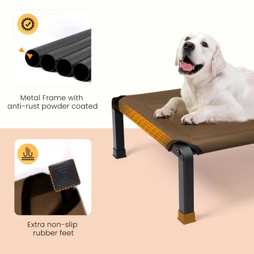 Heeyoo Elevated Dog Bed, Cooling Raised Pet Cot with Chew Proof Mesh Fabric and Steel Frame, Portable Dog Cot Bed with No-Slip Rubber Feet, 42 in - color: Brown, size: 42"L x 30"W x 8"H