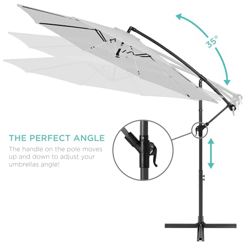 Best Choice Products 10ft Offset Cantilever Hanging Market Patio Umbrella, 8 Sturdy Ribs, Easy Adjustment - Fog Gray - color: Fog Gray, size: Offset