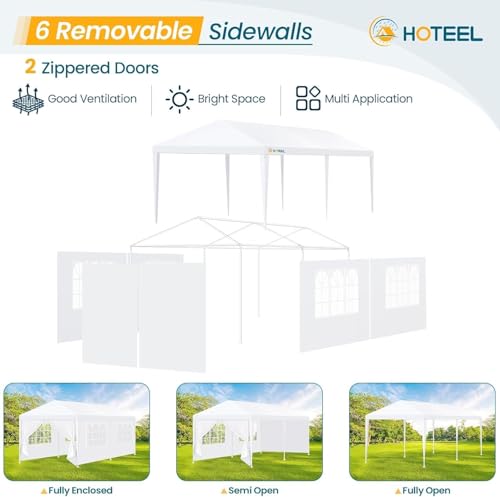 HOTEEL 10x20FT Party Tent with 6 Removable Sidewalls for Parties, Waterproof Carpas para Fiestas, Weddings, BBQ, Outdoor Large Event Canopy, Patio Camping Gazebo, White - color: White, size: 10x20FT(+6 Walls