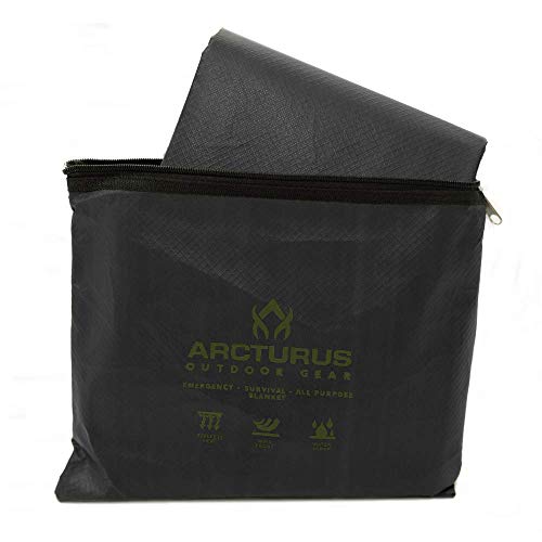 Arcturus Insulated Tarp, Reusable Heavy Duty Thermal Survival Blanket – 60x82in, Reflects 90% Body Heat, Waterproof, Windproof, 3-Layer Design, Reinforced Grommets, Black - color: Black