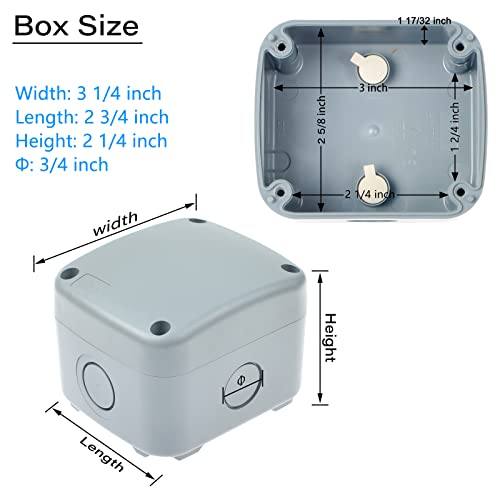 Waterproof Junction Box,Nineleaf PVC/ABS Outdoor Junction Box Electrical,3 1/4 inch x 2 3/4 inch x 2 1/4 inch (86x74x62mm),Exterior Device Box,Universal Electrical Project Enclosure Box ,Grey - color: Grey, size: 86x74x62mm