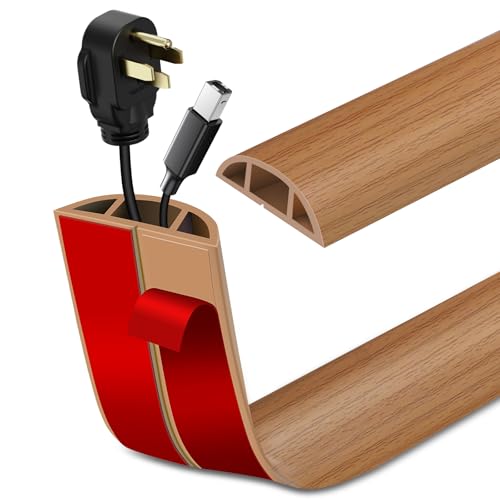 Floor Cord Cover Self Adhesive Cord Hider Floor Extension Cord Covers for Floor Power Cord Protector Cable Management Prevent Cable Trips Cable Cavity 0.47" W x 0.27" H (Light Brown Wood, 3.3Ft) - color: Light Brown Wood, size: 1.18" x 3.3'