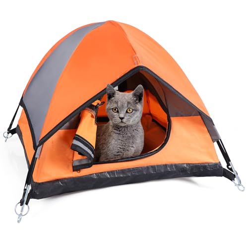 Cat Camping Tent, Cat Tent Bed, Pet Tent for Indoor Cat and Small Dog, Mini Tent (Orange, 21 x 21 x 14 Inches) - color: Orange