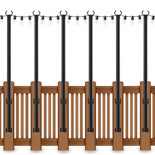 AHRLHR 5 Ft String Light Poles 6 Pack, String Light Poles for Outside with Fixing Clips,Hanging Light Poles for Deck Fence Garden Backyard Wall Bistro,Metal Poles for Outdoor String Lights - size: 6 Pack-5FT