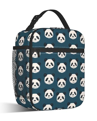 Cute Panda Lunch Box for Men,Blue Lightweight Reusable Lunch Bag for Girls Boys,Portable Insulated Small Cooler Bag for Picnic,Travel,School,Office - color: Cute Panda