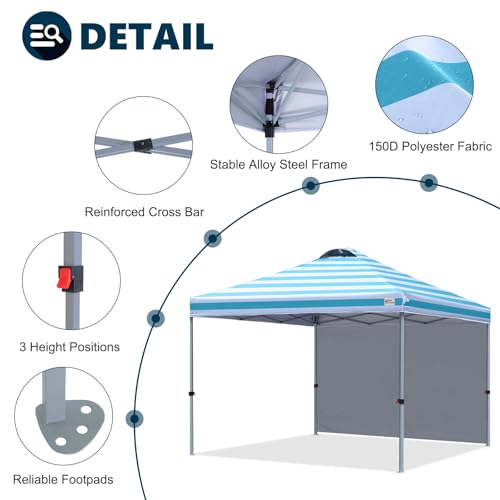 MASTERCANOPY Durable Pop-up Canopy Tent with 1 Sidewall (10'x10',Sky Blue Stripe) - color: Sky Blue Stripe, size: 10x10