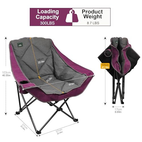 Northroad Oversized Foldable Camping Chair, Outdoor Padded Lawn Chair w/Cup Holder,Carry Bag for Beach, Hiking, and Picnics,Heavy-Duty 300-lbs Capacity, Purple - color: Purple