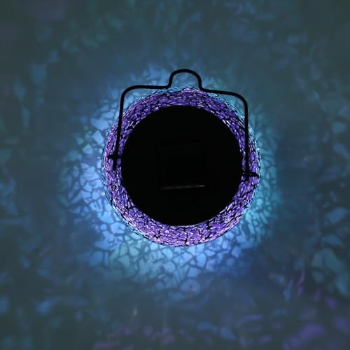 Afirst Mosaic Solar Lanterns Outdoor - Glass Hanging Solar Lights Hollow Out Waterproof Table Lamp Outdoor Decorative for Garden, Patio, Holiday Party Outdoor Decoration - style: ice-purple