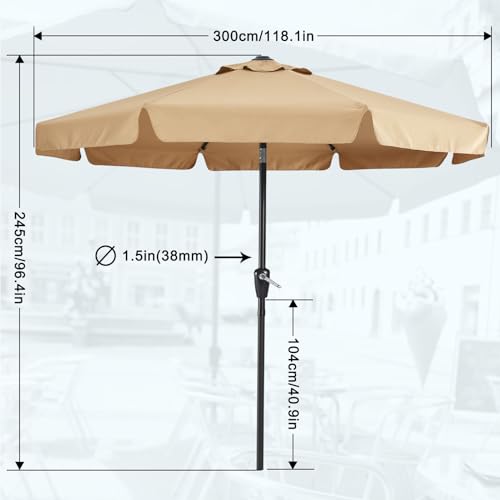 MASTERCANOPY Valance Patio Umbrella for Outdoor Table Market -8 Ribs (10ft, Khaki) - color: Khaki, size: 10FT