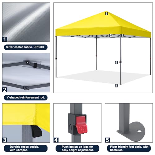 COOSHADE Durable Easy Pop Up Canopy Tent 10x10Ft, Light Yellow - color: Light Yellow, size: 10x10Ft