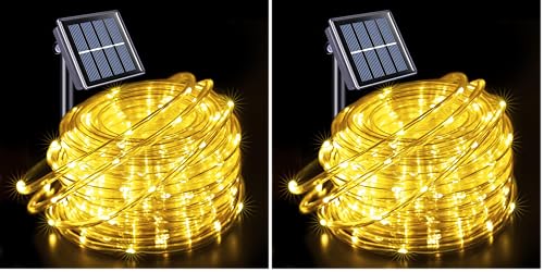 JMEXSUSS 200 LED Solar Rope Lights,66ft 8 Modes Solar Rope Lights Outdoor Waterproof LED Solar Powered Rope Tube for Fence,Gazebo,Yard,Walkway,Path(Warm White) (Pack of 2) - color: Warm White, size: 200 LED (Pack of 2)