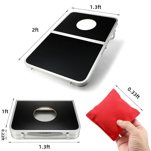 Portable Cornhole Board Set with Aluminum Alloy Edging,2x1.3ft Foldable Corn Hole Games for Adults and Family with 8 Bean Bags for Outdoor Backyard Travel Tailgate Camping - color: Black