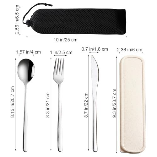VANRA 3-Piece Portable Travel Utensils Set with Case 18/8 Stainless Steel Flatware Set Reusable Cutlery Set with Fork Spoon Knife for Lunch Travel Camping School Work Picnic (Silver) - color: Silver, size: Fork Spoon Knife