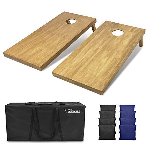 GoSports 4 ft x 2 ft Regulation Size Wooden Cornhole Boards Set with Light Brown Finish - Includes Carrying Case and Bean Bags - color: Black & Navy Blue, size: 4 ft x 2 ft
