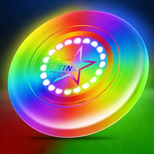 Umnodobn Light Up Flying Disc Toy Kids, Adults, Teens – 7 Glow in the Dark Modes, 22 Bright LEDs, Rechargeable, Outdoor Flying Sport Disc for Night Games, Family Fun, Beach, Park, Camping