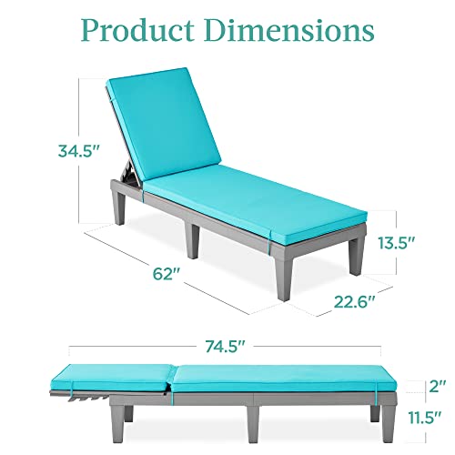 Best Choice Products Outdoor Lounge Chair, Resin Patio Chaise Lounger for Poolside, Backyard, Porch w/Seat Cushion, Adjustable Backrest, 5 Positions, 330lb Capacity - Gray/Teal - color: Gray/Teal