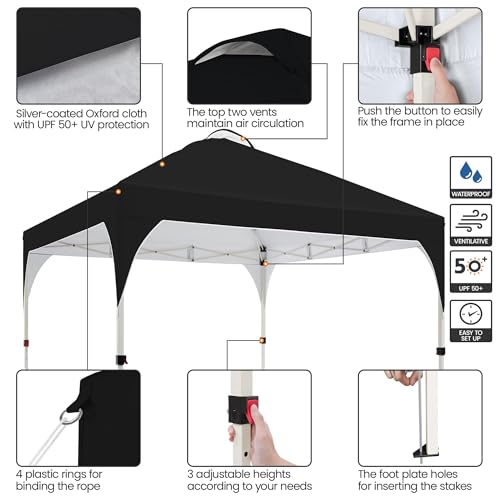 Yaheetech 12x12 Pop Up Canopy Tent with Vent, Easy Set Up Tent, Instant Sun Shelter Canopy with Wheeled Bag, 4 Sandbags, 12 Stakes & 4 Ropes, for Parties, Beach, Outdoor, Black - color: Black, size: 12×12