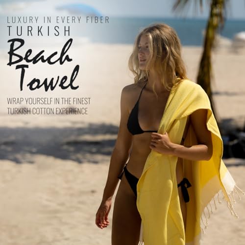 Beach Towel 100% Cotton Turkish Beach Towel Adult 38x70 Inch Pre-washed Absorbent Extra Large|Sand Free Quick Dry BathTowels|Lightweight Blanket|Travel Cruise Camping Spa Gym Yoga Sports Towel|Yellow - color: Bright Yellow