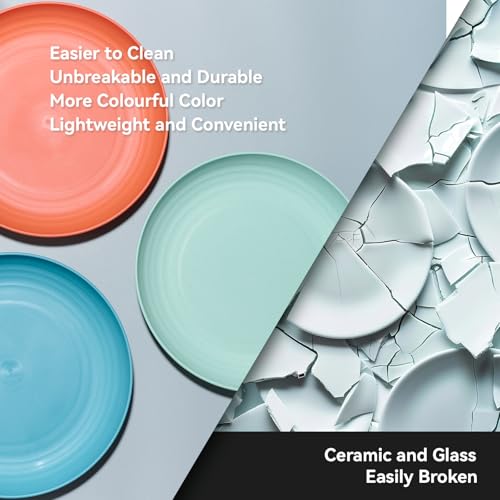 Luckore 9 inch Deep Dinner Plates Set of 12 Wheat Straw Plates, Unbreakable Dinner Dishes Alternative for Plastic Microwave and Dishwasher Safe for Kitchen with 4 Colors Classic Bright - size: 9in-12pack