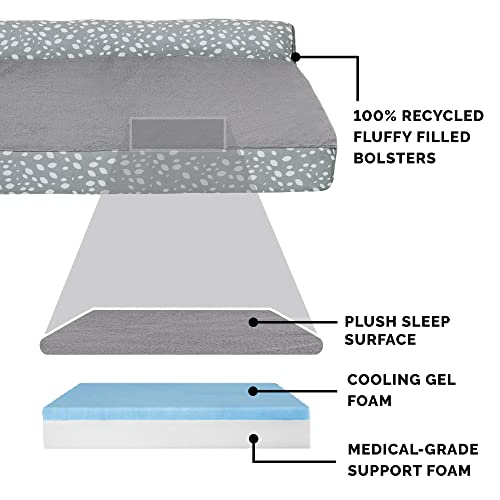 FurHaven Supportive Cooling Memory Foam L Chaise Dog Bed with Washable & Removable Cover - Plush & Almond Print - Gray Almonds, Dogs Up to 35 lbs - Medium - color: (Plush & Almond Print) Gray Almonds, size: Medium
