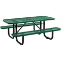 Global Industrial 6’L Rectangular Picnic Table, Expanded Metal, Green Thermoplastic Coating, Attached Benches, 1-1/2” Umbrella Pole Hole, Outdoor-Rated, 1000 lb Capacity, 72” x 30” Tabletop - color: Green