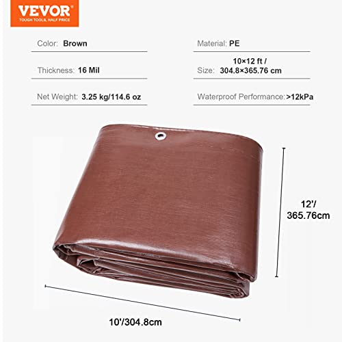 VEVOR Tarp Waterproof 10x12 ft, 16 Mil Extra Thick Plastic Poly Tarp Cover, Multi Purpose Tear UV and Temperature Resistant Outdoor Tarpaulin with Reinforced Grommets (Brown) - color: Brown, size: 10 x 20 ft