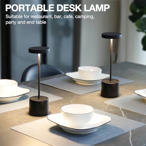 Black Cordless Table Lamp, 4000mAh Rechargeable Battery Powered Lamps, 3 Color Stepless Dimming, LED Wireless Outdoor Lamps for Dining Room, Bedroom, Bar, Cafe, Restaurant, Patio, Camping, Set of 2 - color: Black