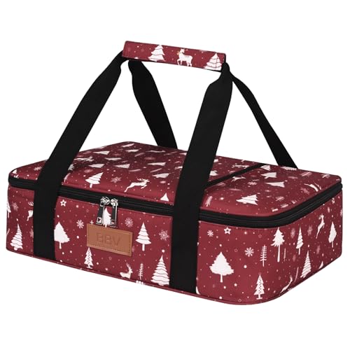 BBV Insulated Casserole Carrier for Hot or Cold Food, Food Warmer Bag Fits 9"x13" Baking Dish, Durable Nylon Leak Proof Food Containers for Travel, Potluck, Parties, Picnic, Cookouts (Christmas Elk) - color: Christmas Elk