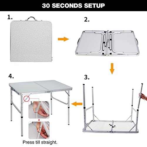 REDCAMP Aluminum Camping Table 3 Foot, Portable Folding Table Adjustable Height Lightweight for Picnic Beach Outdoor Indoor, White 36 x 24 inch - size: 3-Feet (2 heights 15"/28")