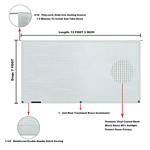 Tentproinc RV Awning Sun Shade Screen 7' X 13' 3'' (Fit for 14' Awning) Mesh Screen Sunshade Motorhome Camper Trailer Awning Sunscreen Shadescreen UV Blocker Complete Kits - 3 Year Warranty -Gray - color: Gray, size: 7' x 13'3'' -Actual Measurement