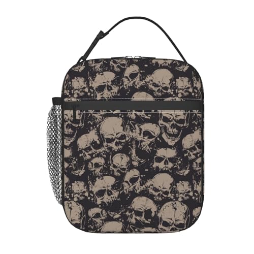 Human Skull Skeleton Funny Halloween Insulated Lunch Bag Portable Reusable Zipper Lunch Box For Men Women Work Picnic Travel Camping - color: Black14
