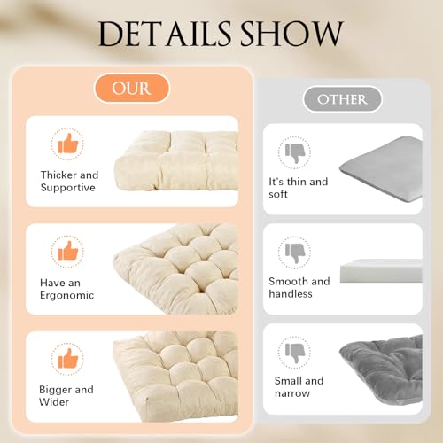 Meditation Floor Cushions Set of 2, Thickened Floor Pillow for Adults, Large Square Pillows Seat Cushion for Tatami Living Room Yoga, Memory Sponge Block Added, 22x22 Inch, Beige