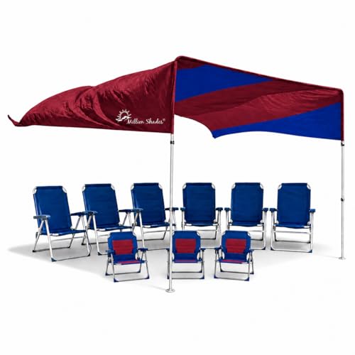 Beach Sun Shade 14x14 ft – Grande Wind-Propelled® Beach Shade Sail, Large Beach Sun Shade for Beach, UPF 50+, Portable Beach Canopy, MillionShades® - color: Bold Blue and Red, size: 14 x 14 ft
