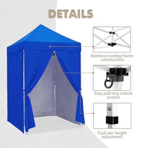 EAGLE PEAK 5x5 Instant Canopy with 4-Side Wall Panels, Small Pop up Portable Canopy Tent with Carry Bag, Light Weight Sun Shelter for Sports, Camping and Beach, Blue - color: Blue