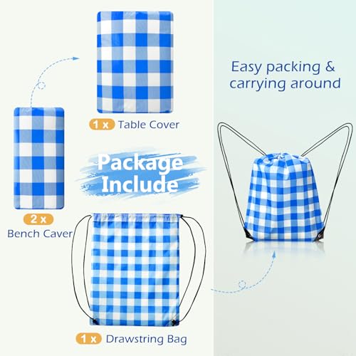 Picnic Table Cover with Bench Covers and Bag, Camping Table Camping Essentials Cover with Elastic Edges (Blue) - color: Blue
